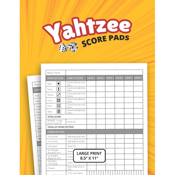 yahtzee score pads large print size 85 x 11 walmartcom