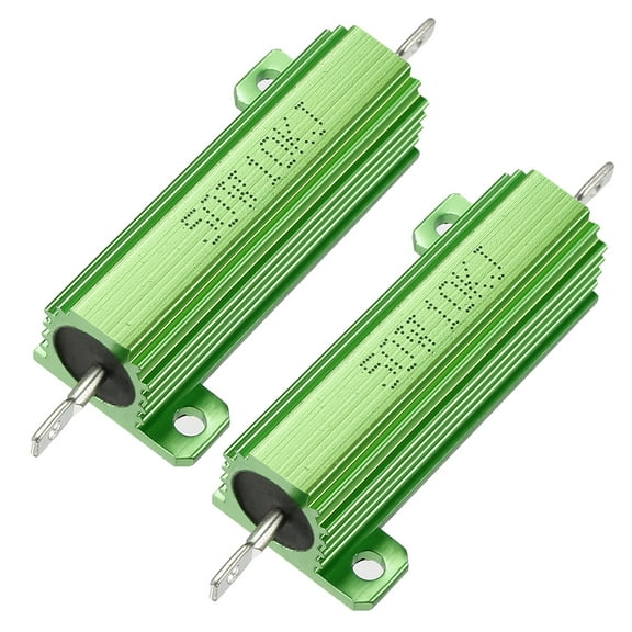 50W 10k Ohm Aluminium Housing Chassis Mount Wirewound Power Resistor Green 2pcs
