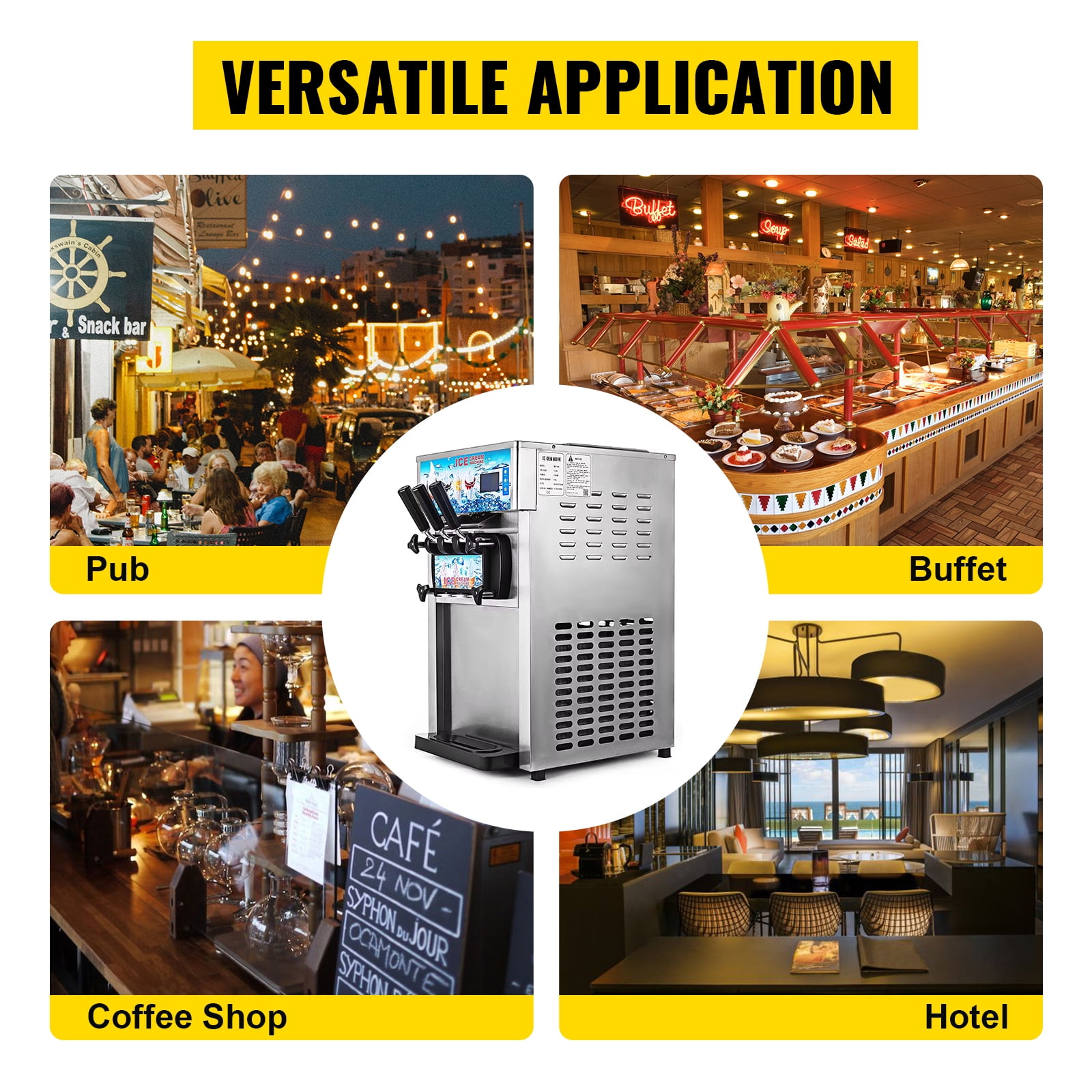 SHENGJINSH 1200W Ice Cream Machine, 18L/H Soft Serve Machine, Countertop Ice Cream Maker with 3 Flavors LCD Panel