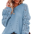 thumbnail image 3 of Crochet Sweater, Breathable Soft Crewneck Sweater Pullover Pure Color  For Daily Life Work Sky Blue XL, 3 of 6