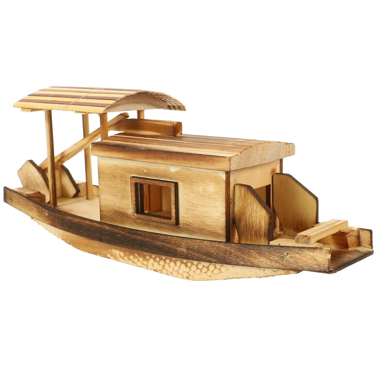 Small Boat Wood Fishing Boat Model Wood Boat Wooden Boat Decor Wood Ornament, Size: 27.5x11x8CM