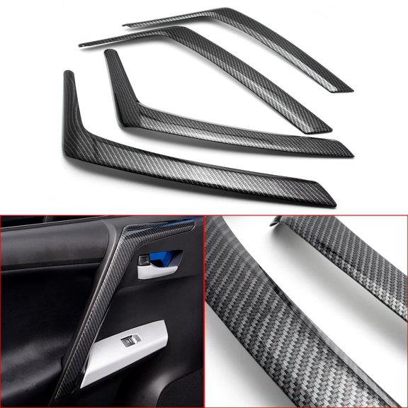 Xotic Tech 4pcs Carbon Fiber Look Car Inner Door Pull Handle Cover Armrest Grab Trim Strip for Toyota RAV4 2016-2018