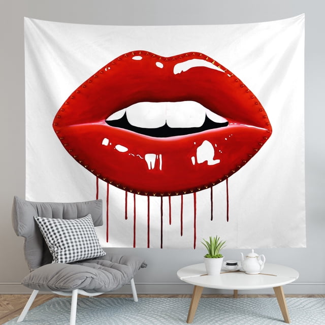 Tapiz para colgar en la pared, estilo pop art moderno, labios rojos, 150 x 130 cm