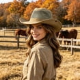 thumbnail image 2 of Western Cowboy Hat for Men Women Khak Cowboy Country Unisex Halloween Classic Roll Up Fedora Hat, 2 of 5