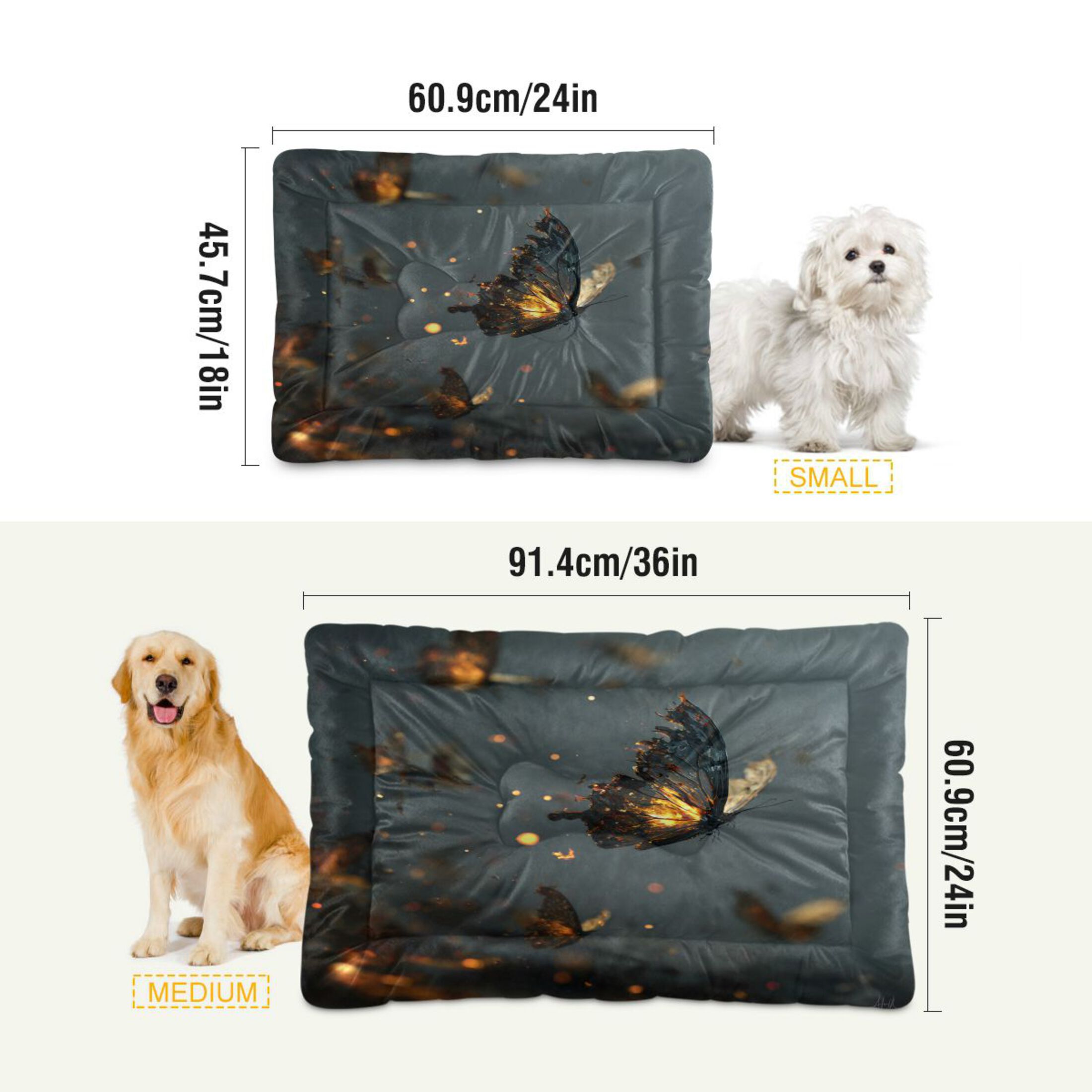 Qxltty Fire Butterfly Ped Pad Wear-resistant and Hard to Bite Through Sleeping Pad for Small Medium Large Dogs Winter Pet Bed 36×24in