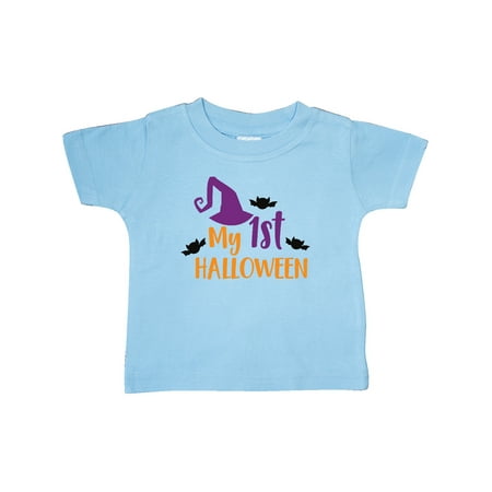 

Inktastic My First Halloween Witch Hat Bats - Purple Black Gift Baby Boy or Baby Girl T-Shirt