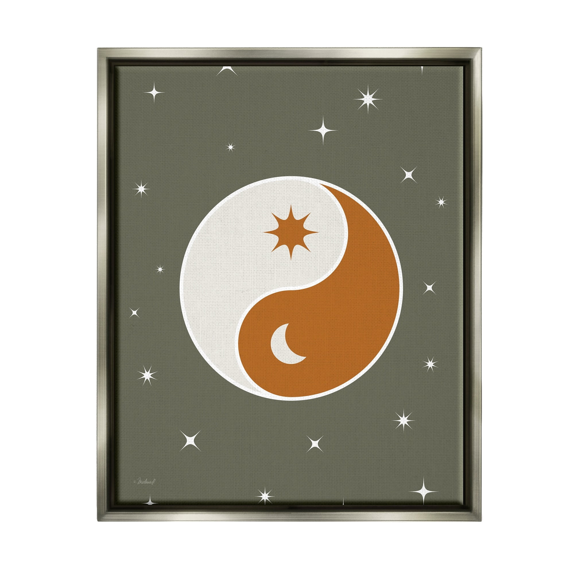 Stupell Industries Starry Yin Yang Symbol Celestial Sun Moon Shapes Graphic Art Luster Gray Floating Framed Canvas Print Wall Art, Design by Martina Pavlova