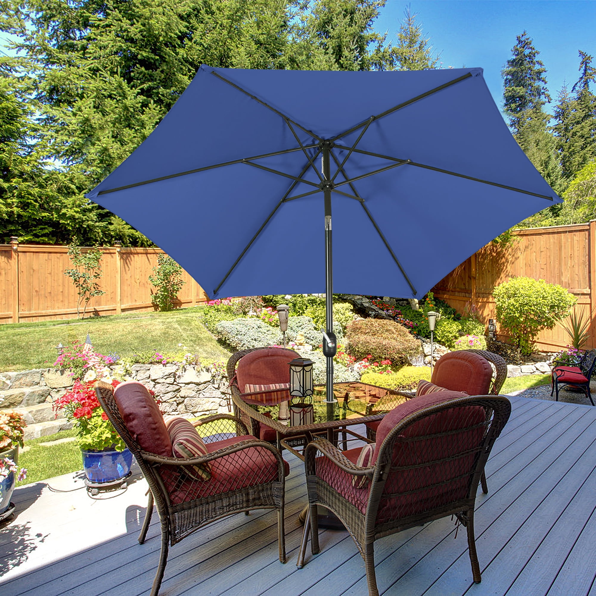 FHFO 9' Patio Outdoor Table Umbrella Large Sun Market Umbrella with Easy Push Button Tilt and