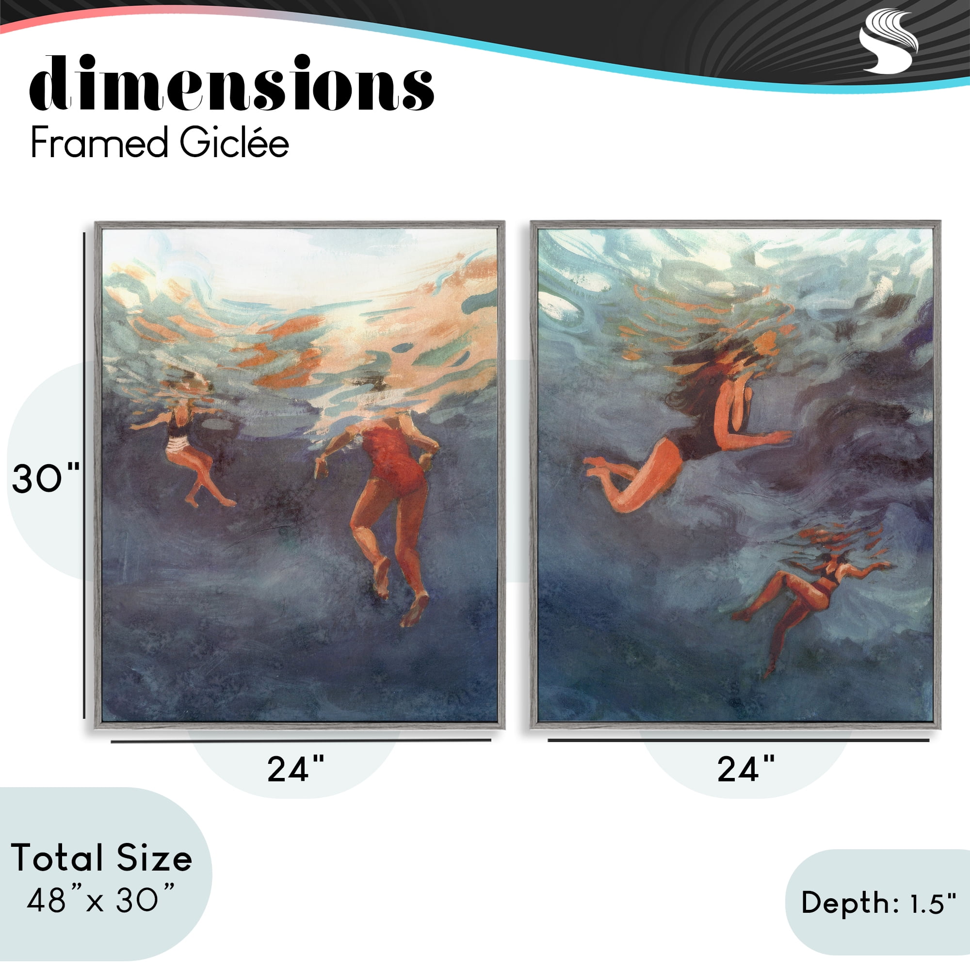 Stupell Industries Swimming Summer's Dance 2 Piece Gray Framed Giclee Art Set, design by Victoria Barnes