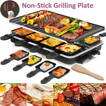Raclette Table Grill, Removable 2-in-1 Non-Stick Grill Plate,Electric Table Indoor Grill Korean BBQ Grill,1300W Fast Heating with 8 Cheese Melt Pans,Adjustable Temperature,Parties、Family Fun