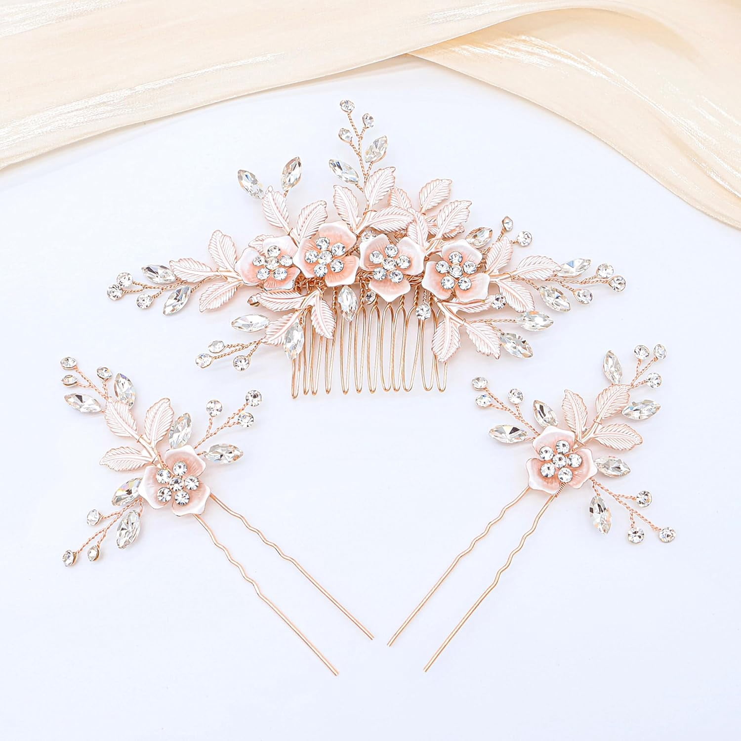 Wedding Side Combs Handmade Bridal Hair Pins Set Rhinestone 