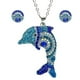 thumbnail image 1 of Juego de aretes y cadena con dije con forma de Delfin, plata mexicana ley .925, Azul, 1 of 5