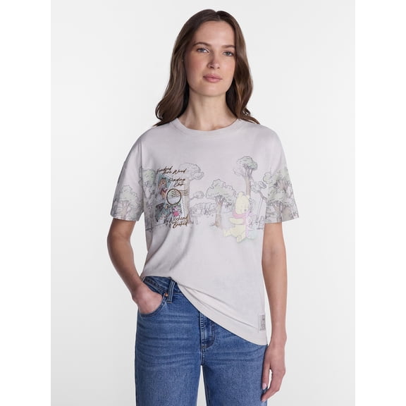 Winnie the Pooh Women's Printed Embroidered Tee with Short Sleeves, Sizes XXS-4X