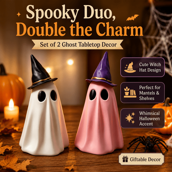 Lighted Halloween Ghost Decoration with Remote Control, Color Changing LED Spooky Ghost Ornament for Tabletop, Mantel, Shelf, Entryway, Bedroom, Party and House Decor, White