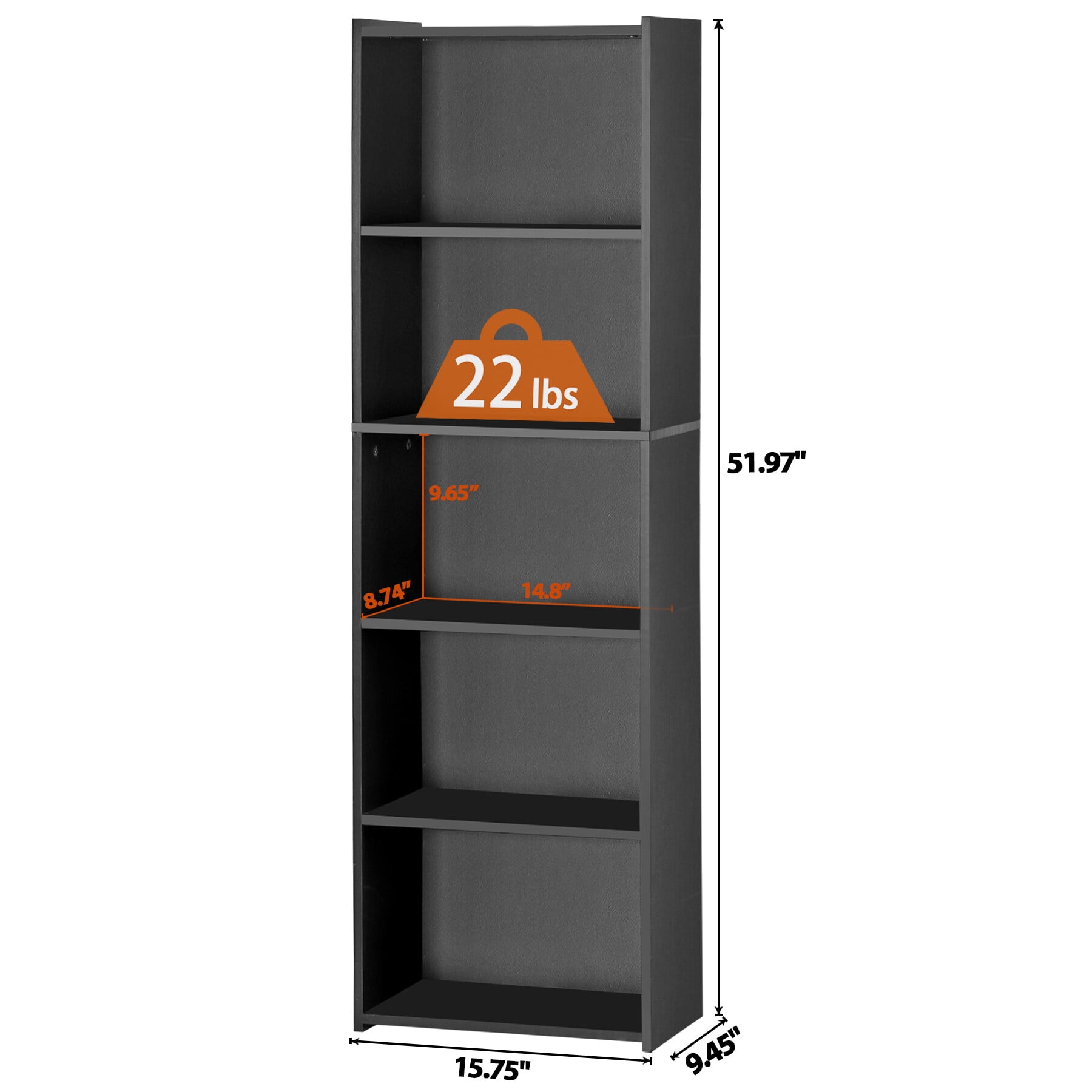 ZENSTYLE 5 Tier Bookcase Bookshelf Storage Wall Shelf Organizer