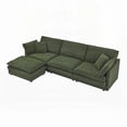 thumbnail image 5 of Modern Simple Towel Fabric L-Shaped 4-Seater Sofa with Ottoman, Green, 5 of 11