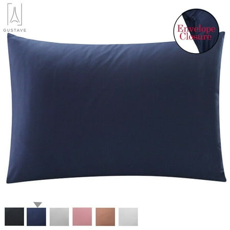 Gustave Pillowcases Set of 1 with Envelope Closure, Ultra Soft Pure Cotton Bed Pillow Covers "King, Navy"