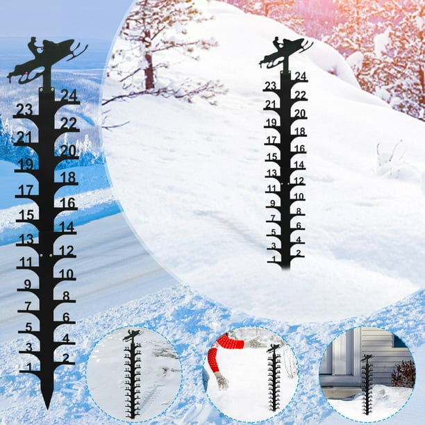 24 Inch Metal Snow Meter Outdoor Garden Yard Decoration | Winter Snow Depth Detector with Motorcycle and Snowflake Design | Cool Ski Style | Yard Stake | Decorative Festival Ornament