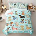 thumbnail image 2 of Manfei Kawaii Puppy Collage Quilt King, Spring Daisy King Coverlet Set, Mint Cyan, 3pcs, 1 Bedspread and 2 Pillowcases, 2 of 7