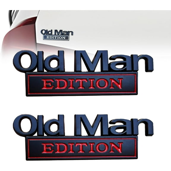 Old Man Edition Car Emblem 3D Metal Sticker Badge – Funny Edition Nameplate Decal for Side Rear Tailgate Bumper – Waterproof Rustproof Adhesive for Car Truck SUV Motorcycle(Black and red)