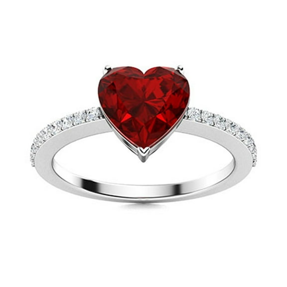 Mooneye Solitaire 5mm Heart Garnet 925 Sterling Silver Side Accents Love Valentines Day Gift Ring