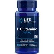 Life Extension L-Glutamine, 500 mg L-glutamine, amino acid, supports muscle health and immune health, gluten-free, non-GMO, 100 vegetarian capsules