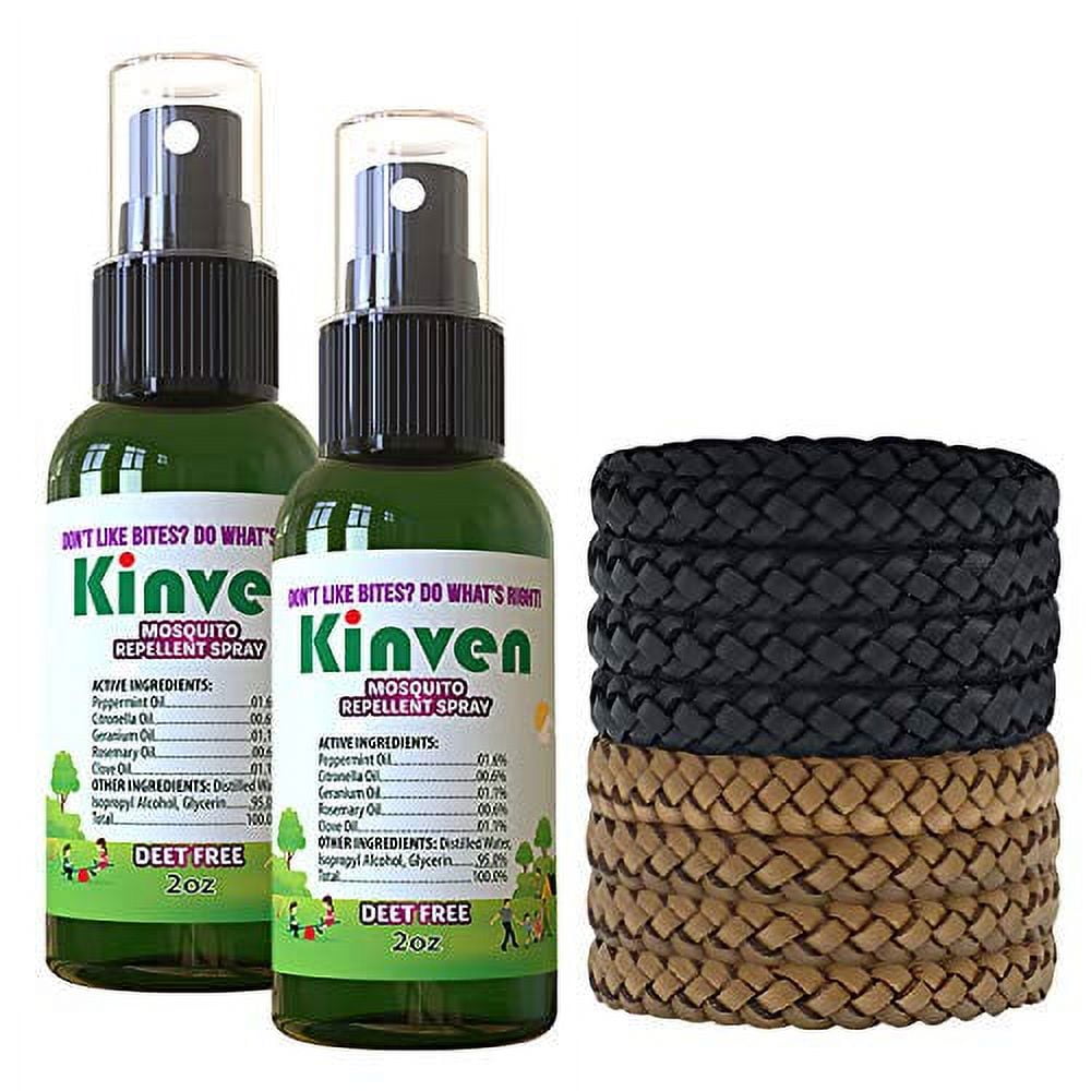 Kinven Bracelets and Spray Pack for Mosquito - 2 x 2oz Spray Bottle + 8 Bracelets Brown/Black Great Looking Insect Wristband & Spray Waterproof Indoor Outdoor Protection for Adults & Kids