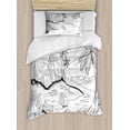 thumbnail image 1 of Oasis Duvet Cover Set Twin Size, Hand Drawn Pencil Sketched Outline Drawings of a Landscape Safari Elements, Decorative 2 Piece Bedding Set with 1 Pillow Sham, Charcoal Grey White, by Ambesonne, 1 of 3