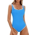 thumbnail image 1 of Women'S One-Piece Swimsuit Color Block Ribbed Sports Adjustable Strap High Cut Swimsuits Blue S, 1 of 9