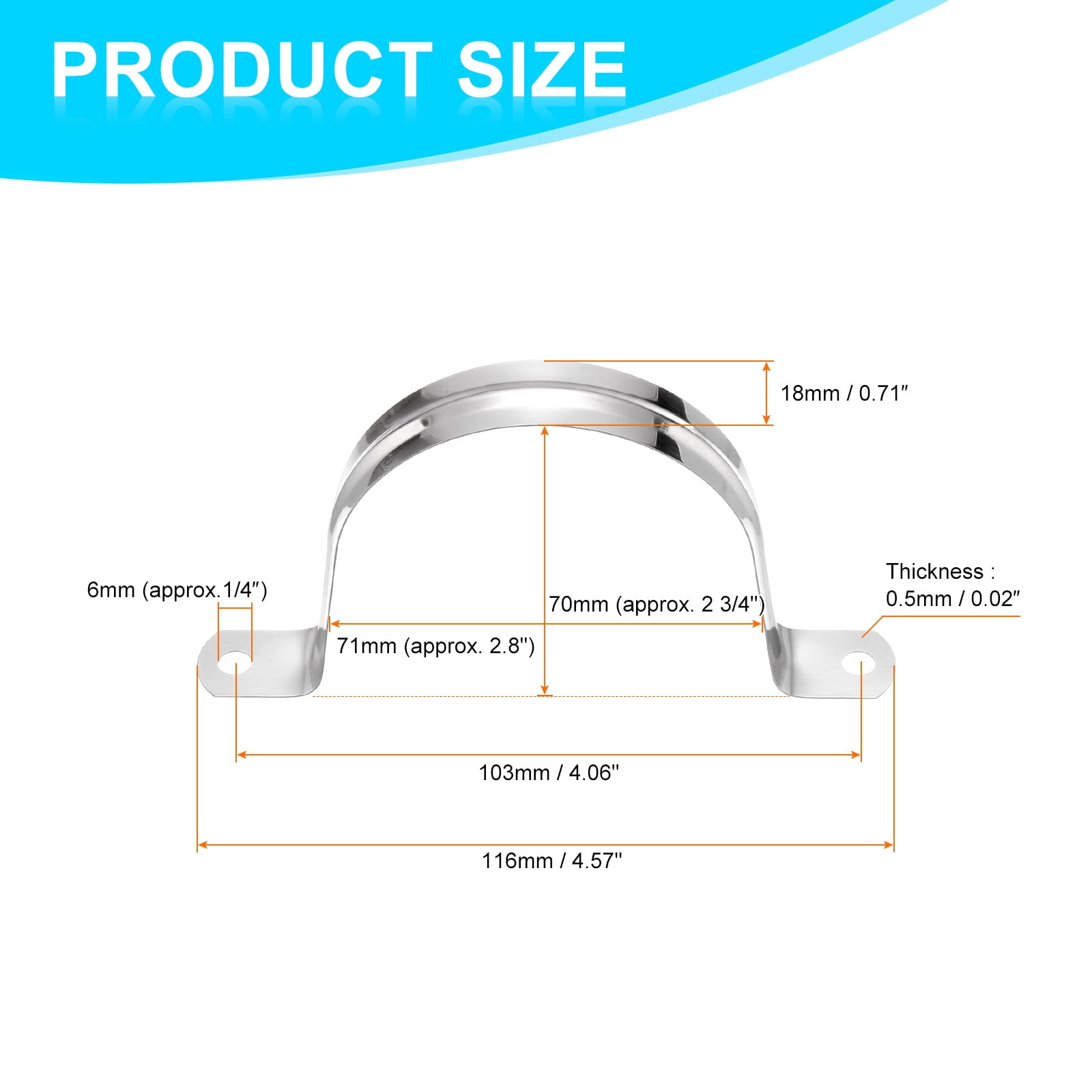 Uxcell 50pcs 2 3/4-Inch 70mm Conduit Clamps M70 U Tube Pipe Clamp Stainless Steel Rigid Pipe Strap Bracket