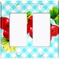 thumbnail image 6 of Metal Light Switch Plate Cover Gingham Cranberry Fruit Leaf Picnic Blue FUT001, 6 of 13