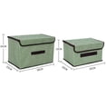 thumbnail image 3 of Linen Fabric Foldable Storage Bin Set Collapsible Storage Box, Cube Bin Organizer Basket With Lid, Leather Handles,, 3 of 5