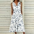 thumbnail image 2 of Dezsed Womens Casual Dress for Summer Tank Dress Loose Flowy Beach Dress with Pockets V Neck A Line Midi Sundress 2025 Blue 2XL, 2 of 5