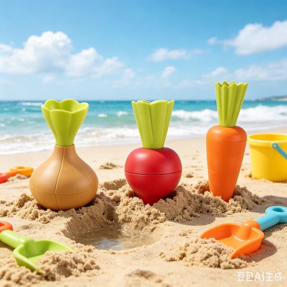 Vegetable Shaped Sand Molds Beach Toys, Onion Radish Carrot Sand Castle Mould Set for Kids Outdoor Beach Play