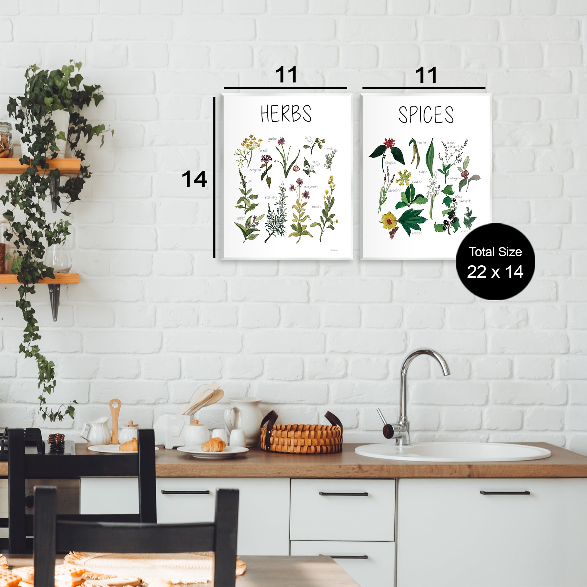 Stupell Industries Culinary Herbs & Spices 2 Piece Wall Plaque Art Set, design by Carol Robinson