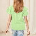 thumbnail image 5 of lcziwo Girls Summer T Shirts Trendy Double Layer Ruffle Short Sleeve Cute Tees Tops Kids V Neck Comfy Blouse Vacation Travel Clothes Green 7 Years Prime Sales Today Clearance, 5 of 9
