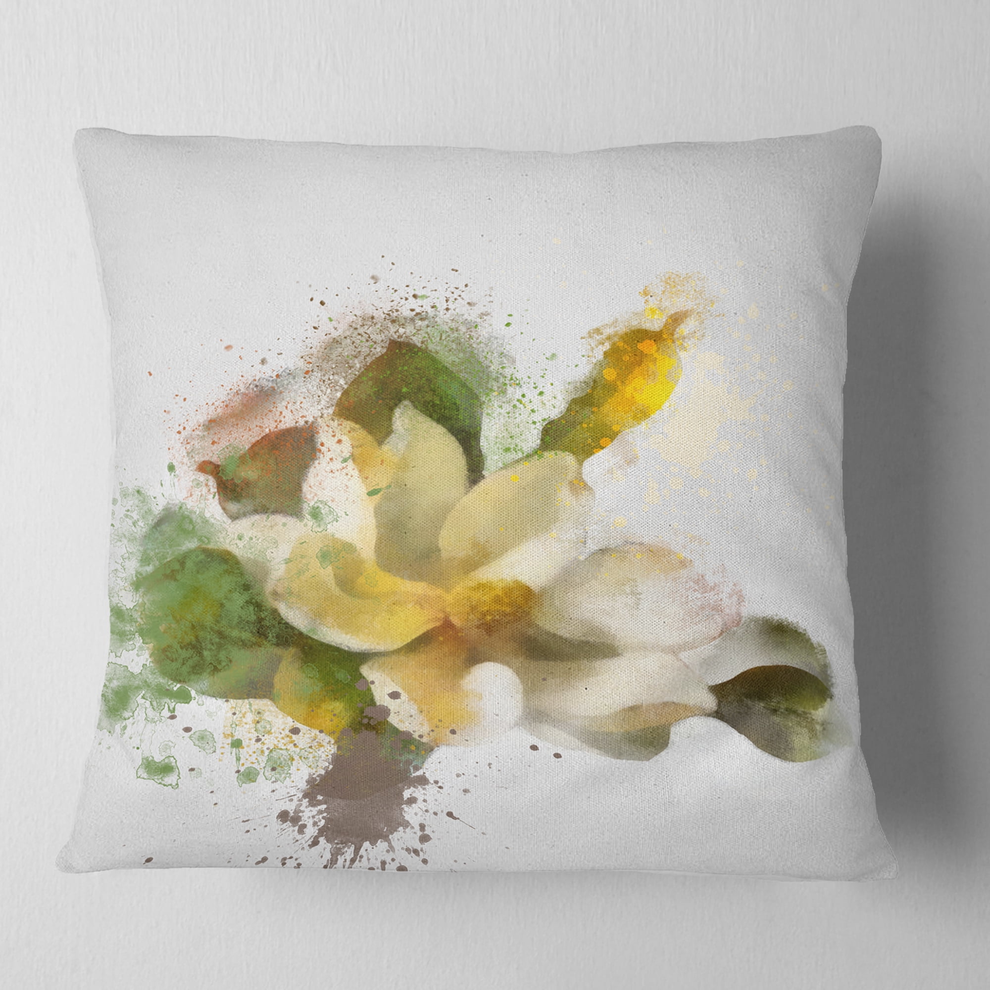 Designart Beautiful Flower with Color Splashes - Floral Throw Pillow - 18x18
