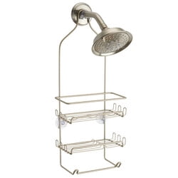 IDesign Milo Hanging Shower Caddy - Steel Organizer With Shelves, Hooks & Towel Rack, Silver, 21.25 Inch