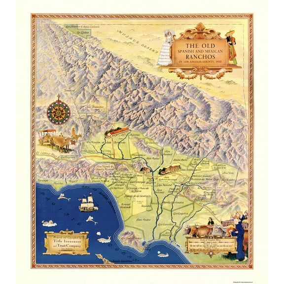 Historic County Map - Los Angeles County California - Title Ins 1932 - Vintage Wall Art