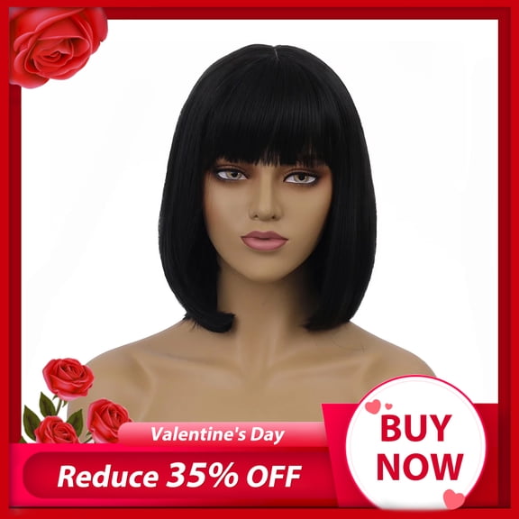 Dopi Black Short Wigs Straight Bob Hair Wigs with Bangs for Women Synthetic Daily Use Wig