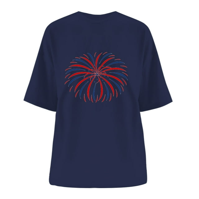 2DXuixsh Chemises pour Femmes Grand T-Shirt Ample Col Rond Impression Jour de L'Indépendance Manches Courtes Haut Été Chemise Décontractée Basique T-Shirt Jour de l'Indépendance Marine Taille g