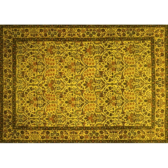 Ahgly Company Machine Washable Indoor Rectangle Persian Yellow Traditional Area Rugs, 2' x 3'