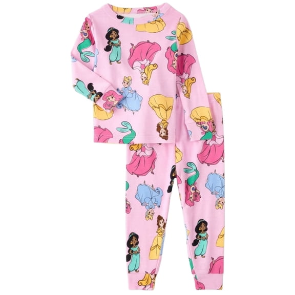 Disney Princesses Toddler Girl's Character Pink Long-Sleeved Cotton Pajama Set, Size 5T