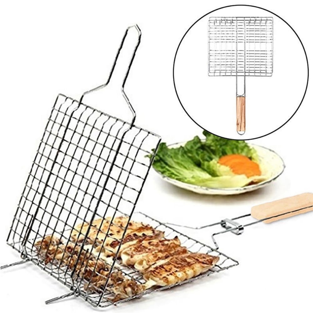 Barbecue Grilling Basket Grill BBQ Net Steak Meat Fish Mesh Holder WT.Free Brush 