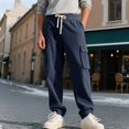 thumbnail image 7 of Big and Tall Cargo Pants for Men Corduroy Straight Leg Relaxed Fit Multi Pocket Drawstring Casual Travel Trousers, 7 of 7