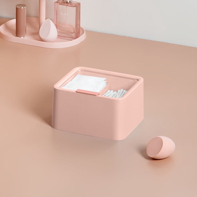 COM1950s Makeup Organizer with Dustproof Lid, Double Compartment Cosmetic Storage Box for Desktop, Plastic Organizer for Makeup Remover Pads, Swabs, and Lipsticks