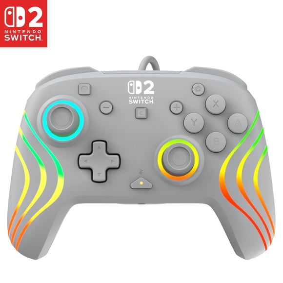 Turtle Beach Afterglow Wave Wired RGB Gaming Controller (Gray) - Officially Licensed for Nintendo Switch 2, Nintendo Switch - Customizable Lighting, Hall-Effect, RBG