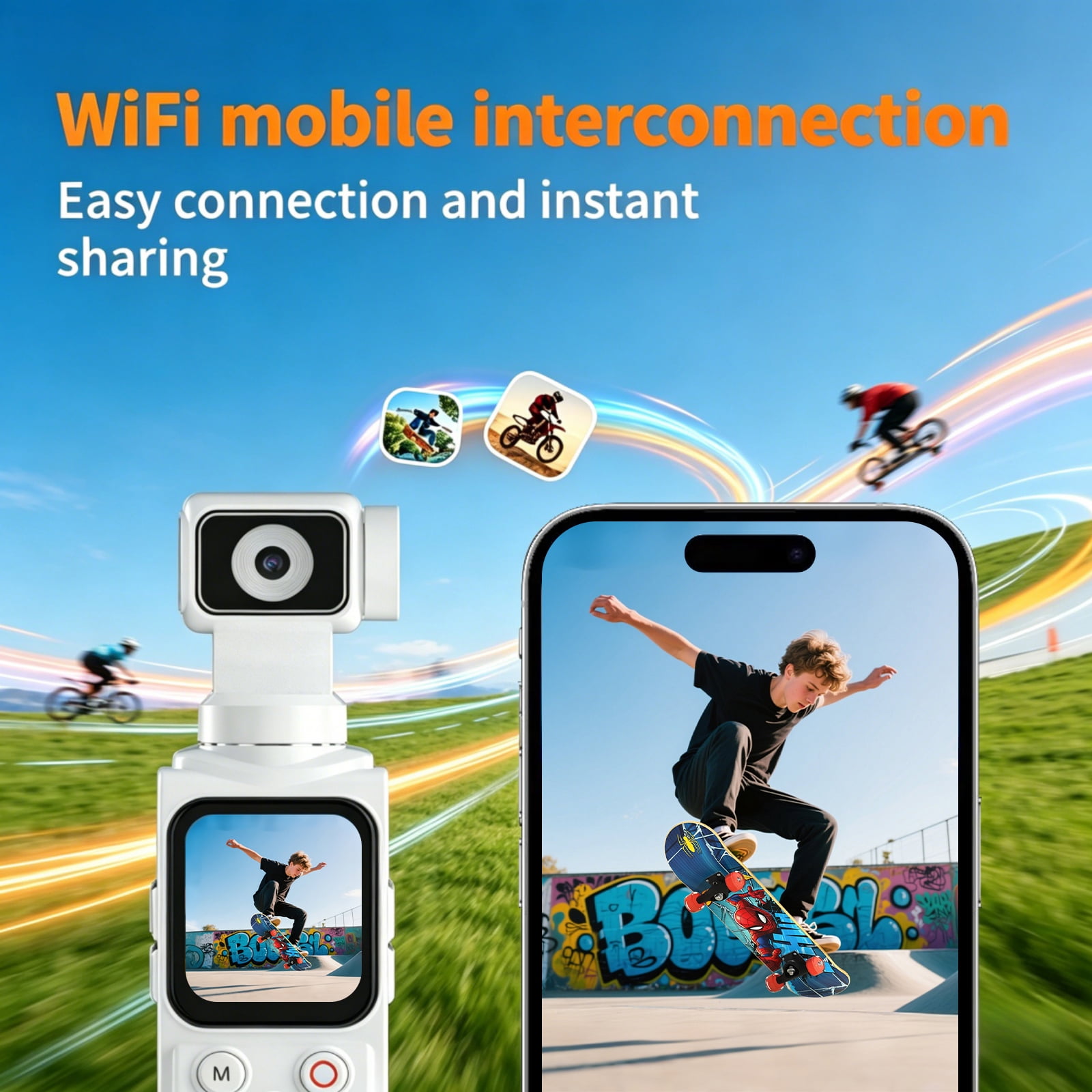 Ourlife 4K Pocket Gimbal Camera for Vlogging, 64MP Autofocus Camera with Face Tracking, Touchscreen, WiFi, 64GB Card, White