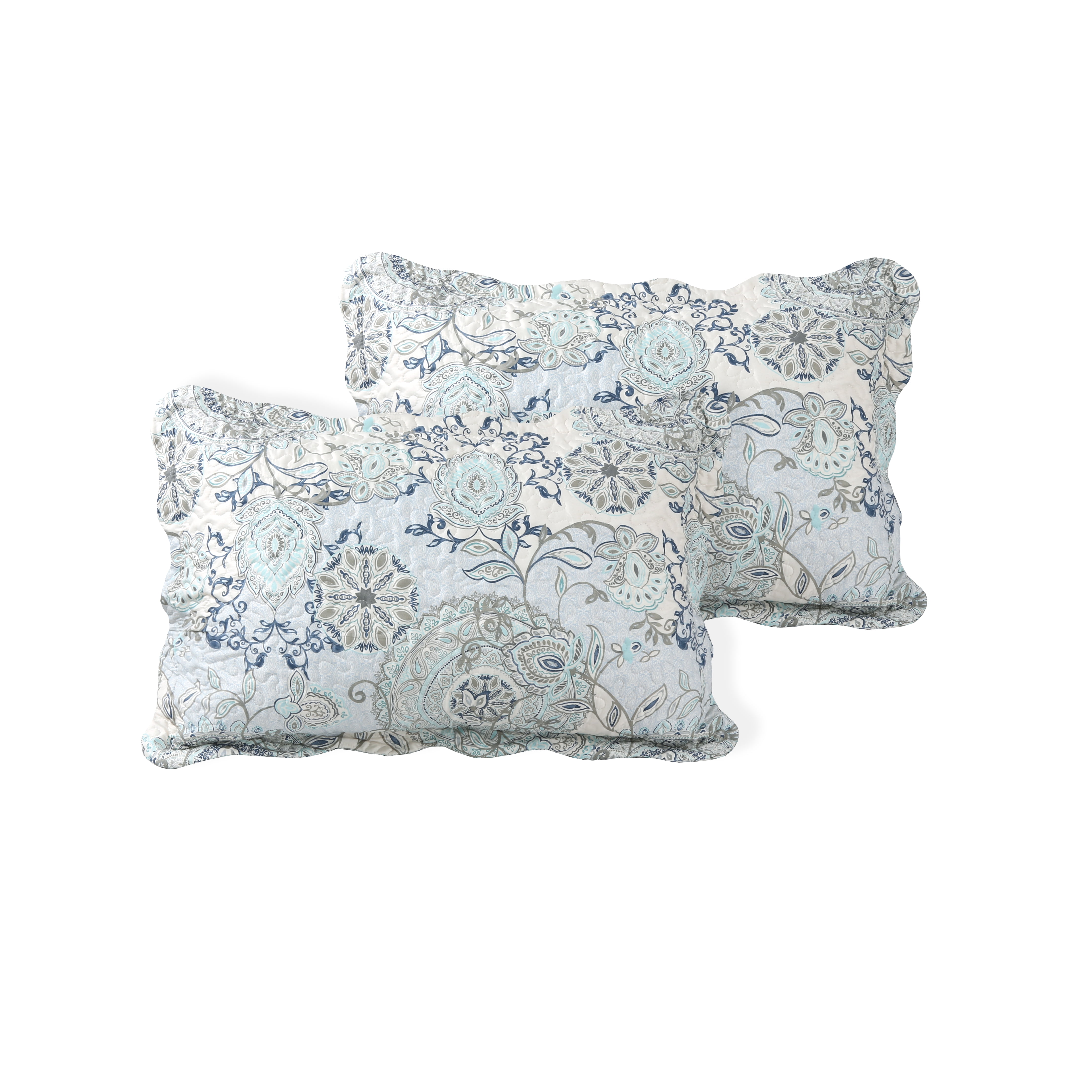 Marina Decoration Rich Printed Stitching Coverlet Bedspread Ultra Soft Summer Bedding Quilt Set with Quilted Sham, Blue Branch Damask Mandala Floral Pattern