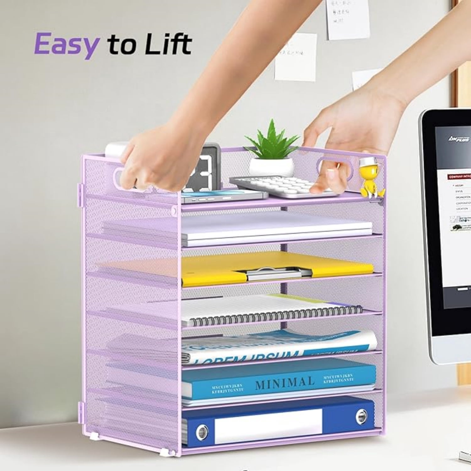 INTIGE 7 Tier Paper Organizer, Mesh Desktop File Holder with Handles for Office